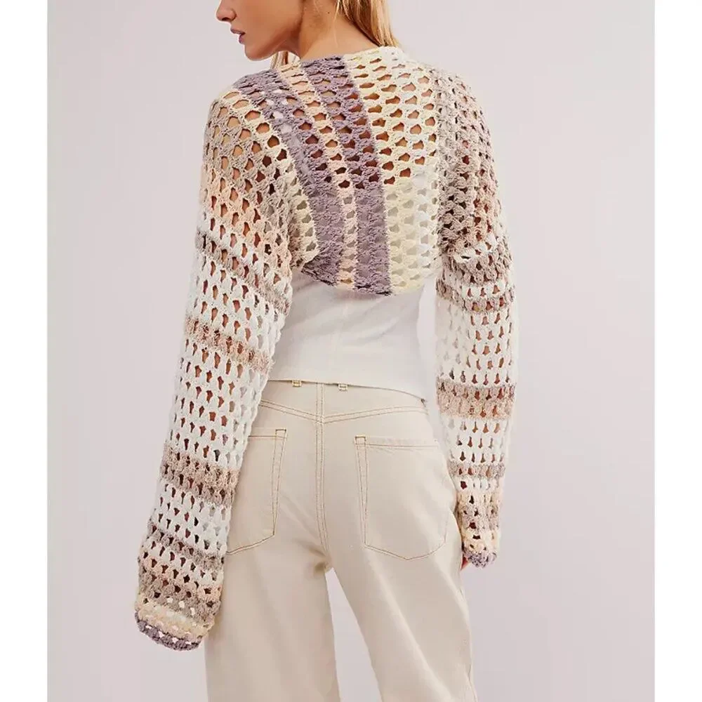 free people gia crochet shrug cardigan shell combo multicolor women size x-small